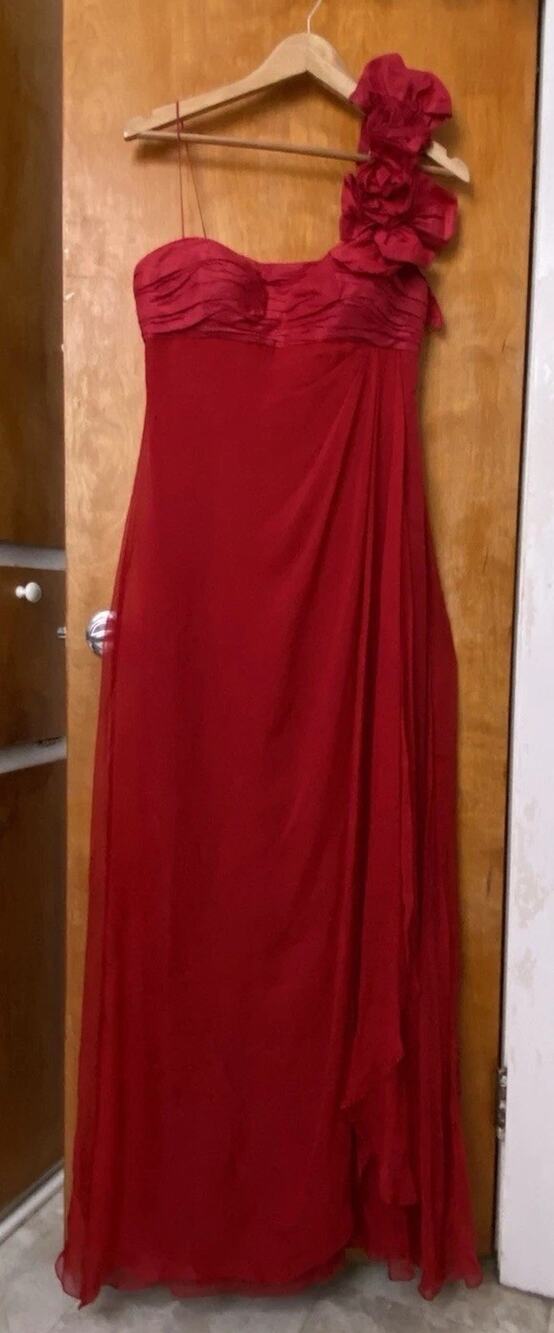 Vintage Y2K Red Silk Regency Empire Waist Dress Gown Goddess Sz 6 Teri Jon Prom